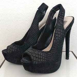 Steve Madden Black Snake Skin Peep Toe Stilettos
